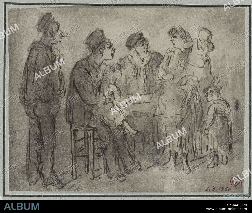 Cabaret scene, a woman and three young children in front of three men, one  of whom is carrying a child on his lap, Guys, Constantin Ernest Adolphe  Hyacinthe, Draughtsman, - Album alb9445879