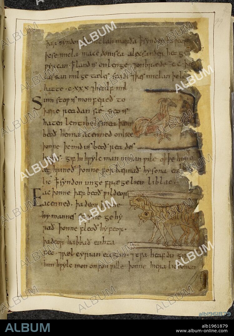 Manuscript text and drawings. Beowulf. Circa 1000. Source: Cotton 