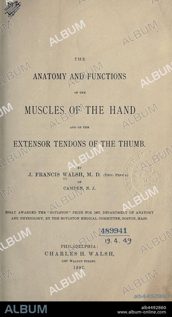 The anatomy and functions of the muscles of the hand and of the extensor tendons of the thumb : Walsh, J. Francis.