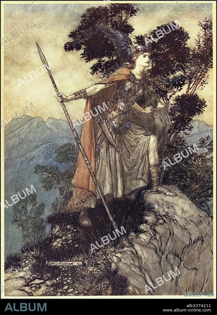 ARTHUR RACKHAM. Brunhilde. Illustration for "The Rhinegold and The Valkyrie" by Richard Wagner.