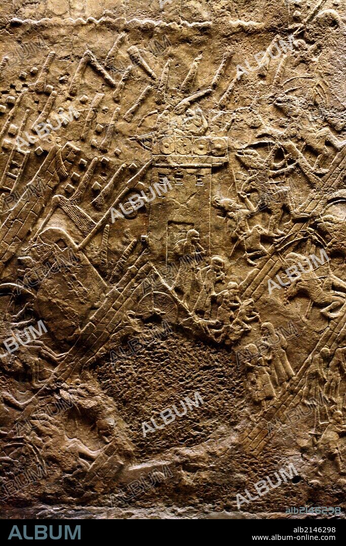 Wall panel depicting the assault on Lachish. Assyrian, approximately 700-692 BC. From the South-West Palace in Nineveh. Shows men and women streaming out of the town into exile. (Photo by: Universal History Archive/UIG via Getty Images).