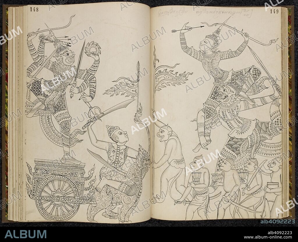 Battle between Ravana and Rama who is being carried by Hanuman, the ...