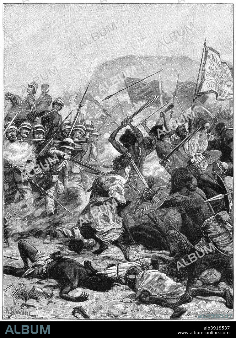 The Battle of Khartoum, 1885 (1900). British forces commanded by General Garnet Wolseley were dispatched to the Sudan to relieve General Gordon, besieged at Khartoum. After travelling up the Nile they arrived two days too late to save Gordon.