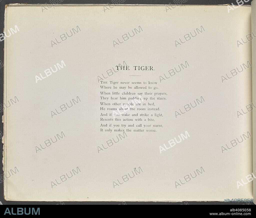 EDWARD TENNYSON REED and DOUGLAS, ALFRED BRUCE, LORD. Poem: The Tiger. Tails with a Twist. The verses by â€œBelgian Hare.â€ The pictures by E. T. Reed. London : Edwin Arnold, [1898]. See image 1876_a_30_p69 for accompanying picture. Source: 1876.a.30 page 68.