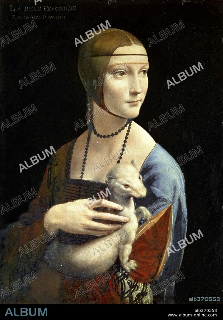 LEONARDO DA VINCI. Cecilia Gallerani (lady with the ermine) portrait, c.1490.