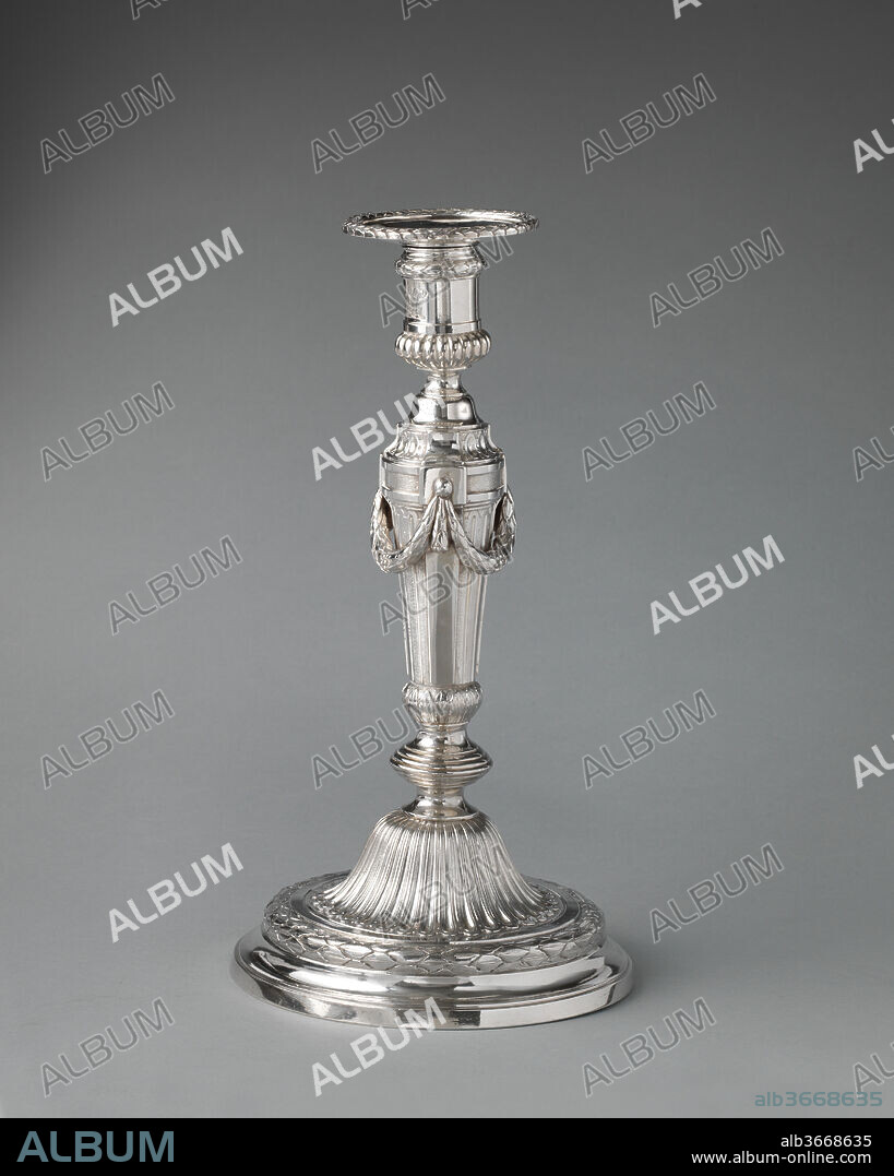 Candlestick (one of a set of eight). Culture: British, London. Dimensions: Overall (confirmed): 11 9/16 x 6 1/4 x 6 1/4 in., 36 oz. 6 dwt. (29.4 x 15.9 x 15.9 cm, 1130g). Maker: John Romer (British, b. ca. 1715). Date: 1768/69.