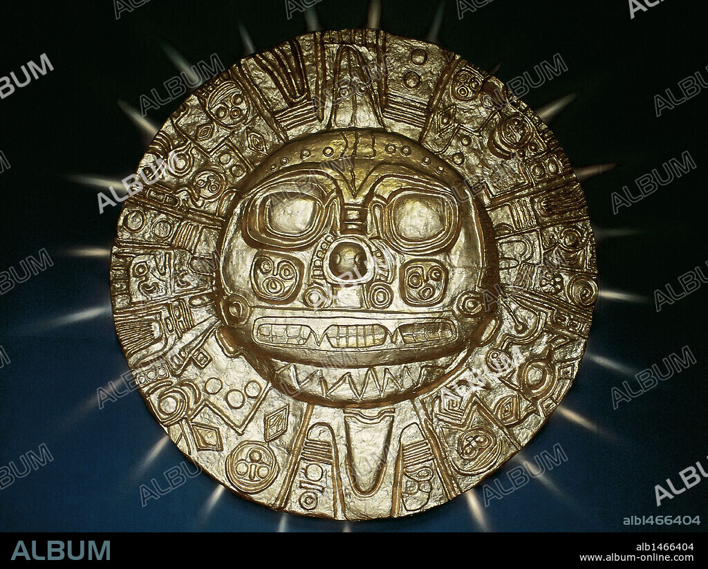 ARTE PRECOLOMBINO. PERIODO INCA. PERU. Reproducción del DIOS SOL inca, conocido como SOL DE ECHENIQUE. Museo de la Nación. Lima.