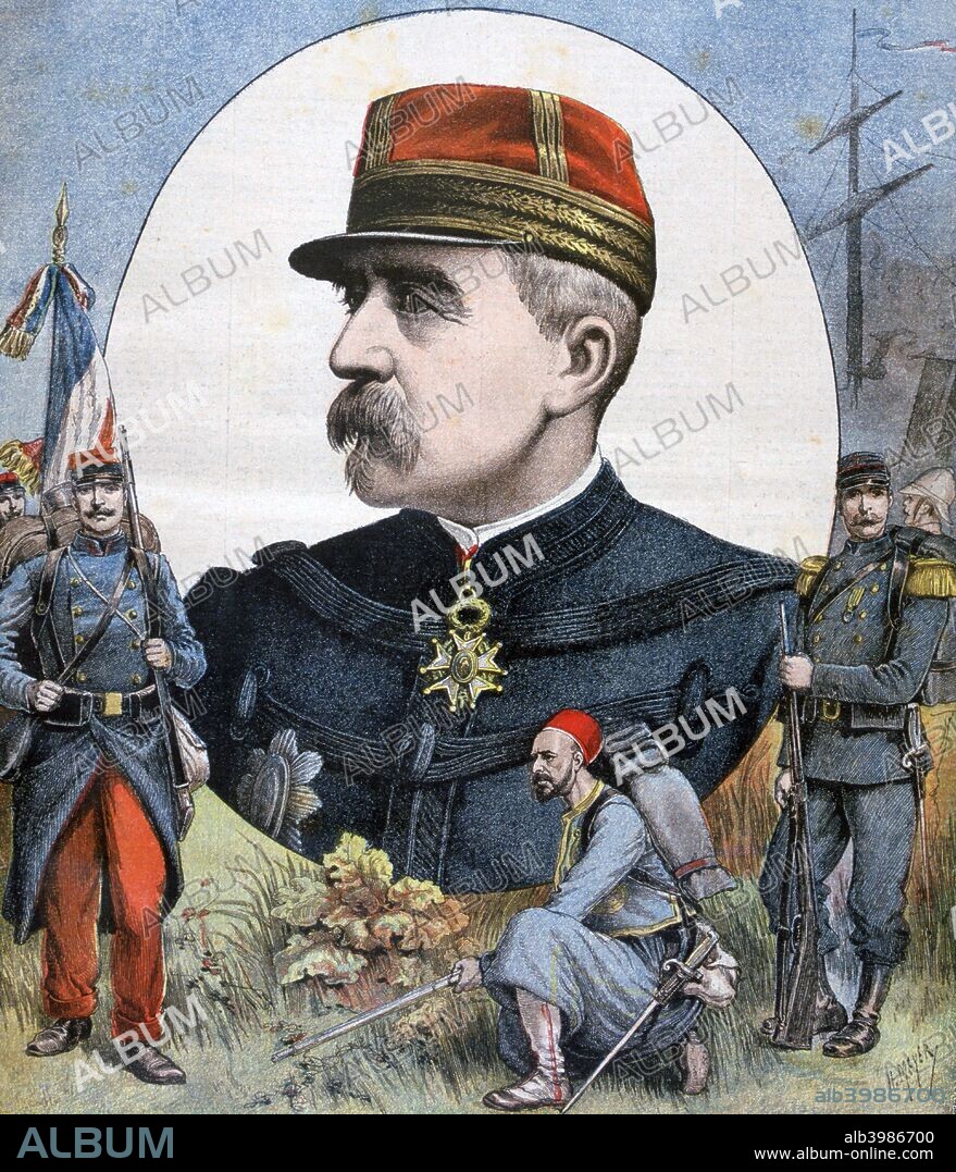 General Jacques Duchesne, commander of the French expeditionary force to Madagascar, 1894. France invaded Madagascar in 1895 to bring the island under its colonial rule. In 1896 the territory was formally annexed by France. A print from the Le Petit Journal, 2nd December 1894.