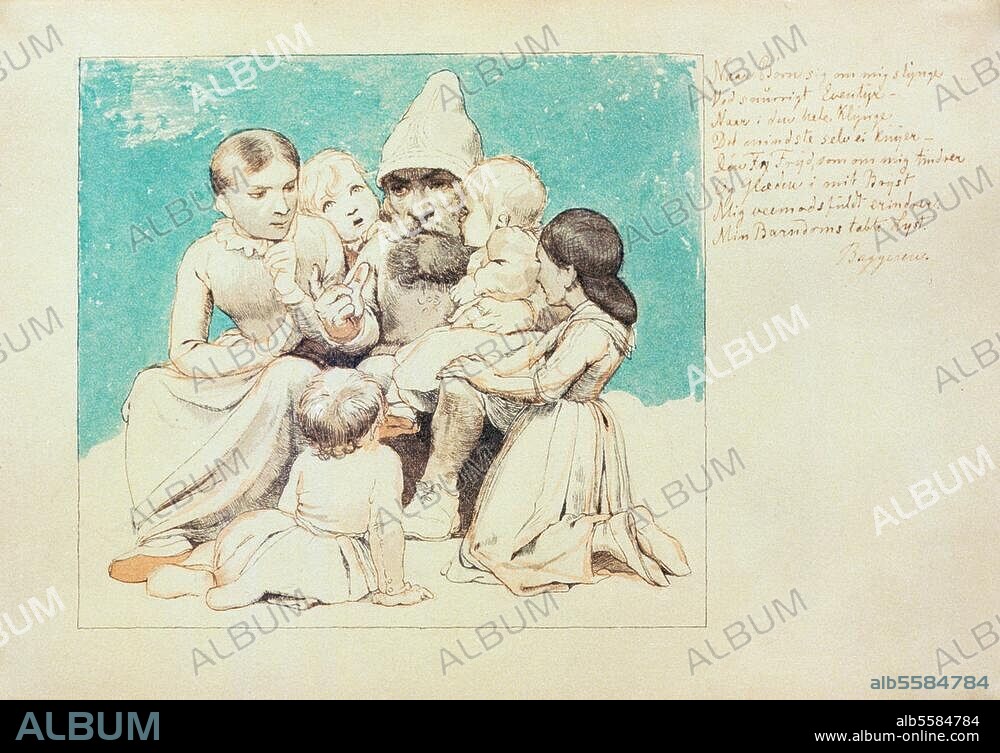 JOHAN THOMAS LUNDBYE. Lundbye, Johan Thomas. 1818-1848. "Wenn Kinder sich um mich schlingen", 1846. Schwarze und braune Tinte und Aquarell, 13,3 × 19 cm. Kopenhagen, Den Hirschsprungske Samling.