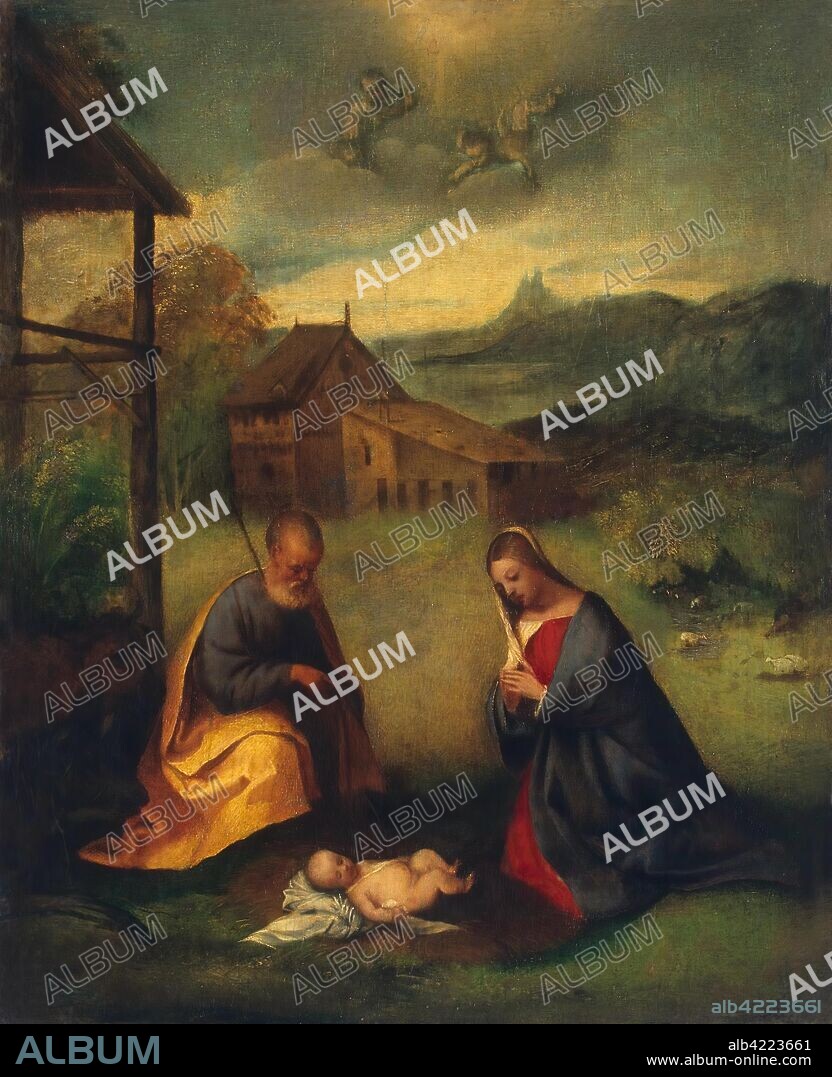 TITIAN (TIZIANO VECELLIO). 'Adoration of the Christ Child'. Italy, Circa 1506. Dimensions: 46x39 cm.