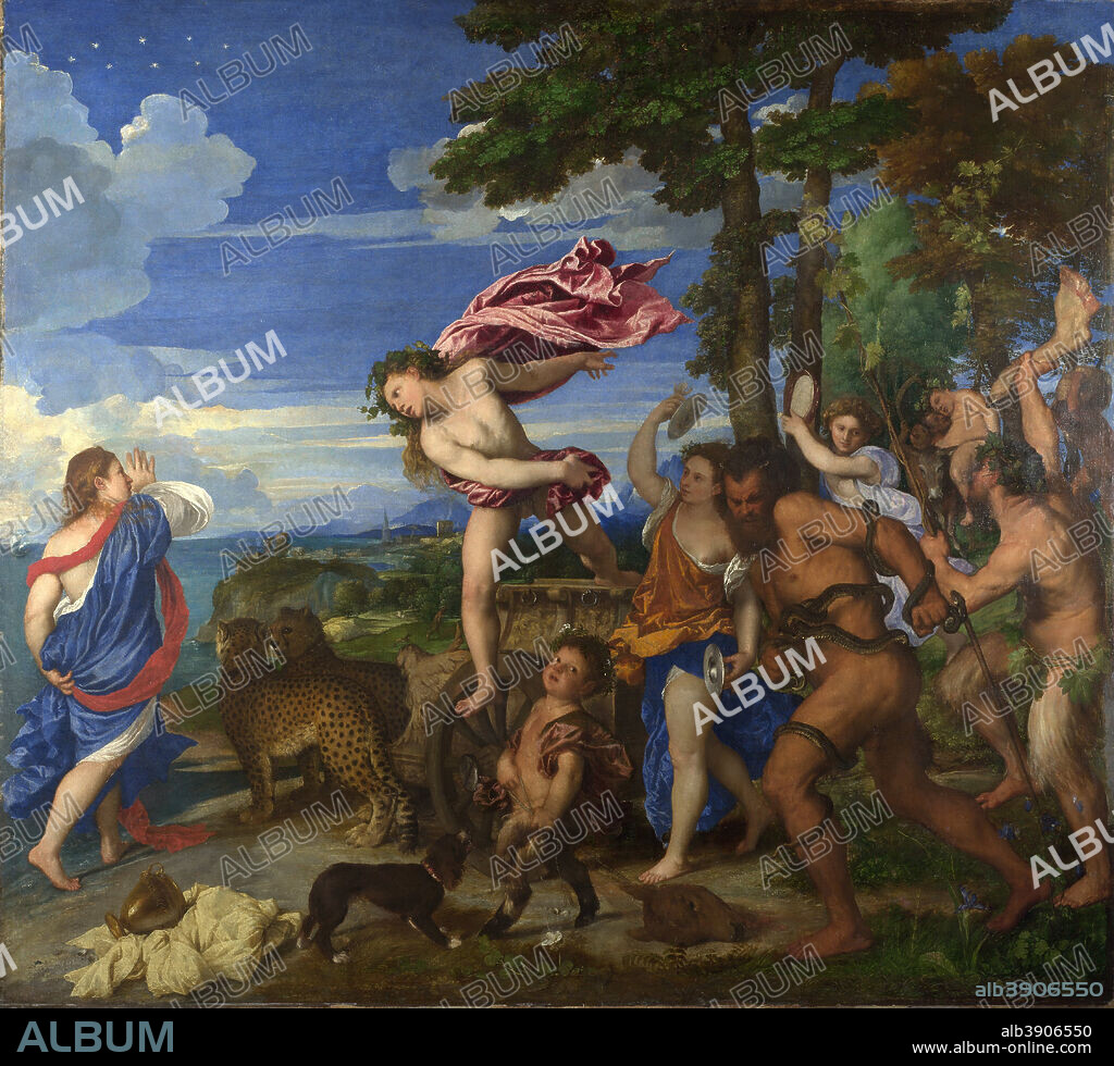 TIZIANO. Bacchus and Ariadne. Date/Period: From 1520 until 1523. Painting. Oil on canvas. Height: 176.5 cm (69.4 in); Width: 191 cm (75.1 in).