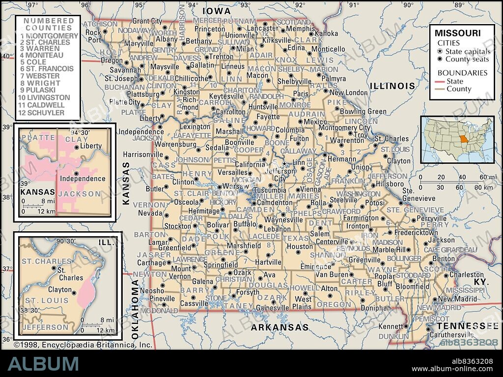 Political map of Missouri.