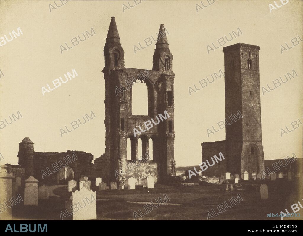 St. Andrews Cathedral, East Gable and St. Regulus Tower, Hill & Adamson (Scottish, active 1843 - 1848), Scotland, 1843 - 1848, Salted paper print from a Calotype negative, 14.6 x 20 cm (5 3/4 x 7 7/8 in.).