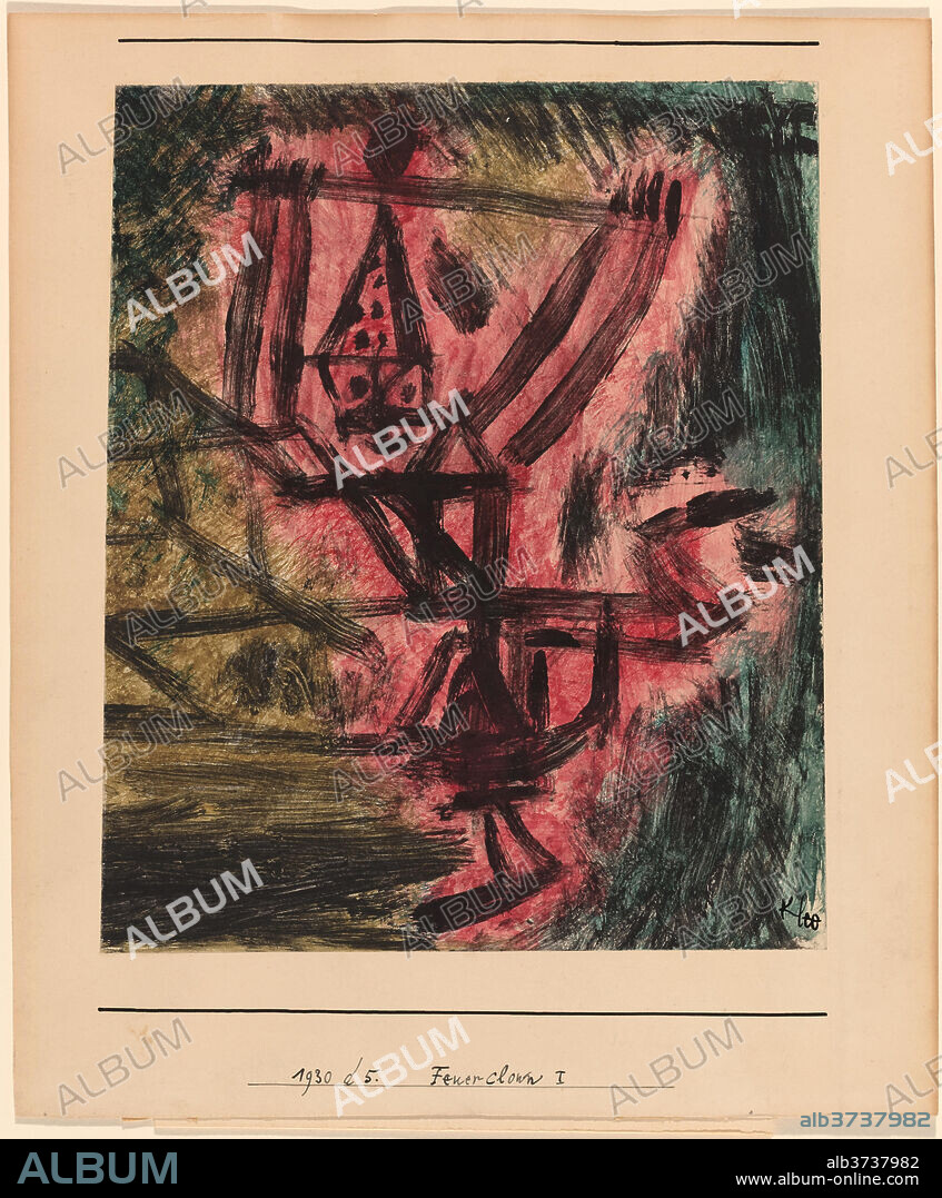 PAUL KLEE. Feuer Clown I (Fire Clown). Dated: 1921. Dimensions: overall: 21 x 17.5 cm (8 1/4 x 6 7/8 in.). Medium: watercolor on paper, laid down on cardboard.